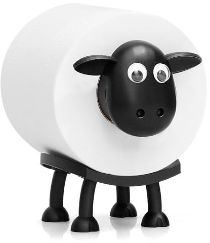VELENTI Sheep Toilet Roll Holder - Funny Toilet Paper Holder Free Standing Bathroom Set - 3D Printed Black Sheep Loo Roll Holder - Hilarious Tissue Paper Roll Storage - Set Of 1