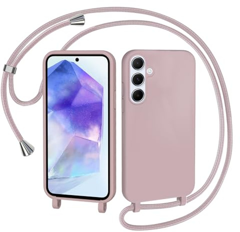 AOMYKE Handyhülle für Samsung Galaxy A55 5G Hülle mit Band, Handyband Samsung Galaxy A55 5G Hülle zum Umhängen Schutzhülle mit Kette Kordel Weich TPU Liquid Silikon Case, Pink