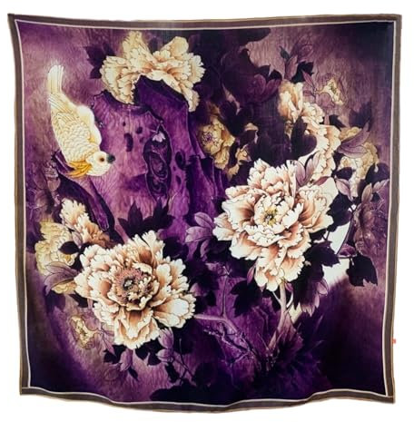 QINMENG Damen-Wollschal mit Blumenmuster-Druck, warm, weich, lila, quadratisch, manuelles Crimpen, 845, Einheitsgröße, Lila, Groß