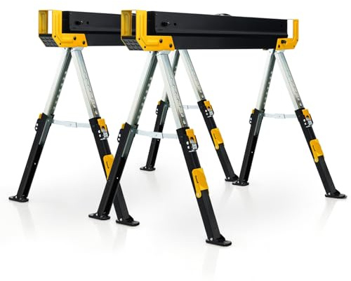 COSTWAY 2 x höjdjusterbar arbetsbock, lastkapacitet upp till 1180 kg, vikbar sågpock, halkfri PVC-ovansida, bärbar underställning med handtag, vikbar byggnadsställningsbock (gul + svart)
