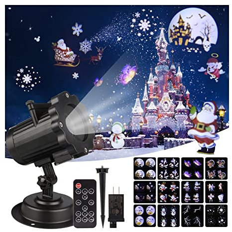 Projecteur LED pour Noël, Halloween, effet animation, IP65, intérieur/extérieur, 12 motifs flocons de neige/bonhomme de neige