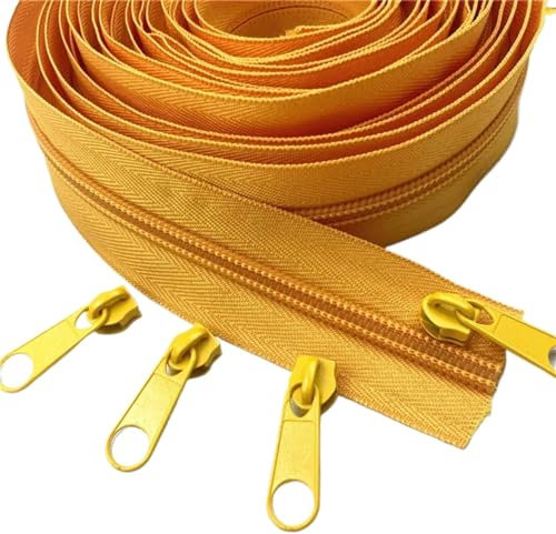 GCYEIDMA Endlos Reißverschluss Mit Zipper 5 Meter langer Nylon-Spulenreißverschluss mit 10 Reißverschlussschiebern for Selbernähen von Kleidungszubehör(Golden 111)