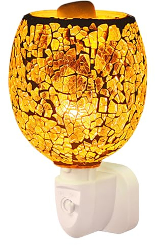 UrbanHomes Glass Electric Oil Burner Plug In Wax Melts Burner, 3D Electric Candle Scented Oil Lamp, Wax Warmer Aroma Essential Night Light Oils Burner Melter for Home Office Bedroom Gifts (YELLOW)