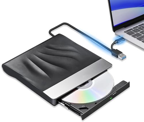 External CD DVD Drive, USB-C 3.0 Portable Reader Writer for Laptop, Desktop, PC, Mac, IOS, Windows 11/10/8/7/XP/Linux