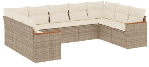 HETFTJN Eckbank Mit Tisch Gartenmöbel Set Lounge Möbel Outdoor Balkonmöbel Kleiner Balkon - 9-TLG. Garten-Sofagarnitur mit Kissen Beige Poly Rattan für Balkon Café Garten Hof