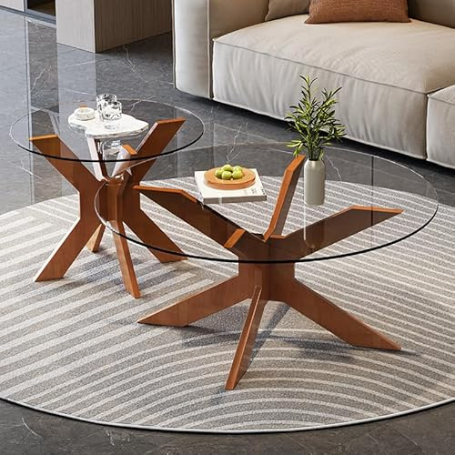 CEIEVER Triangulärt soffbord, soffbord i glas med triangulär massiv träbas och förtjockat härdat glas 50 x 41 cm)