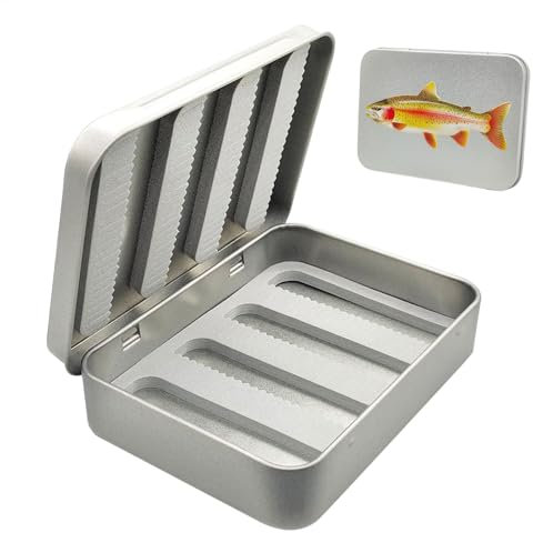 Fliegenfischbox, Metall-Angelhakenbox, doppelseitige Angelbox, Forellenfliegen-Druckbox, Angelzubehör-Aufbewahrung, Fliegenfisch-Organisationsbox, Angelhaken-Aufbewahrung, tragbare Angelbox