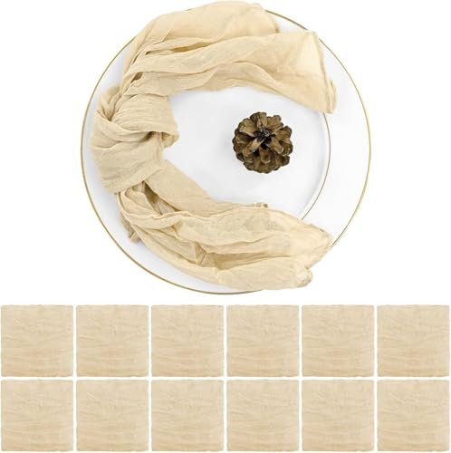 ZENZDS 6/12 Stück 50 * 50CM Salbei Gaze/Beige Käsetuchservietten Boho Stoffservietten Dekorative rustikale Abendessenserviette für Party Hochzeit Servietten Stoff