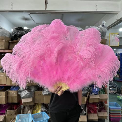 Abanicos de plumas de avestruz grandes y esponjosos de color amarillo para danza, plegables, de mano, en varios estilos, para fiestas, espectáculos, color rosa, 100 cm, 130 cm, 2 unidades