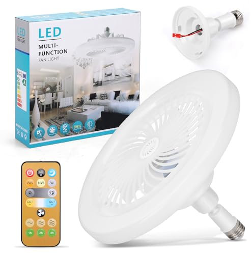 30W Ceiling Fan with Lights, E27 Converter Base with Remote Control for Bedroom Living Home Silent 3 Speeds 3 Color Dimmable 1/2/4H Timing