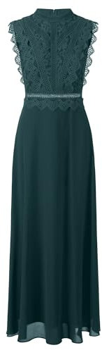 APART Fashion Damen ärmelloses Spitzenabendkleid, hochgeschlossene Maxikleid, transparenter Rücken, gewellter Taillendetail, ausgestellter Chiffonrock, Elegantes formelles Partykleid