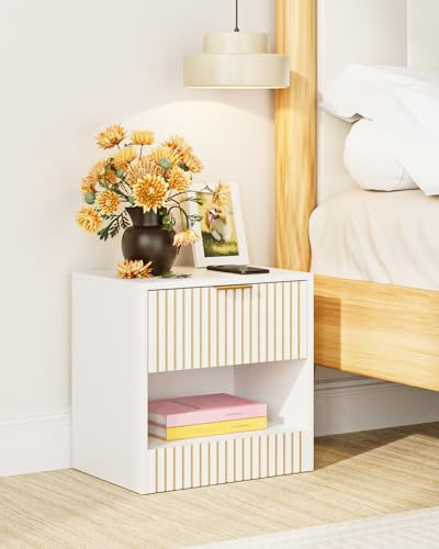 Apetaccat Nachttisch Weiß, Kleiner Nachtschrank mit Schublade, Holz Nachttische für Kinder, Nachtkommode 39x39x28 cm, Beistelltisch für Schlafzimmer,Wohnzimmer,Büro
