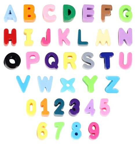 FSSTUD 36 Stück 22 mm große Kunststoff-Buchstaben-Zahlen-Perlen, große Acryl-Alphabet-Perlen, farbige Zahlenförmige Perlen, Alphabet-Charms, bunte Perlen-Buchstaben für Bastelarbeiten