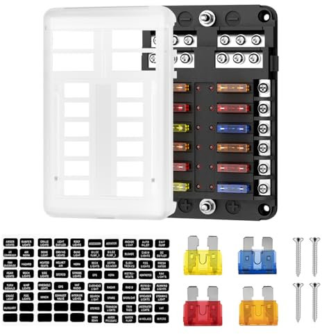 Portafusibile 12 Volt, portafusibile per auto, scatola fusibili per auto 12 V con display a LED, 24 fusibili, applicabile a barche, veicoli marini, SUV, camper, camion