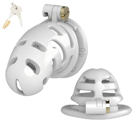 Ensemble de Cage Chastetée avec 2 Chastity Cages de Tailles Différentes Cage de Chasteté pour Pénis avec 5 Anneaux de Différentes Sex Toys Chasteté pour Pénis avec Serrure Cachée (White)