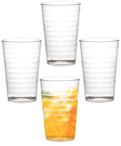 4 PCS Plastic Tumblers, 450ml Stackable Drink Cups, Plastic Pint Glasses Perfect for Family, Camping, Party or Everyday Use 15OZ