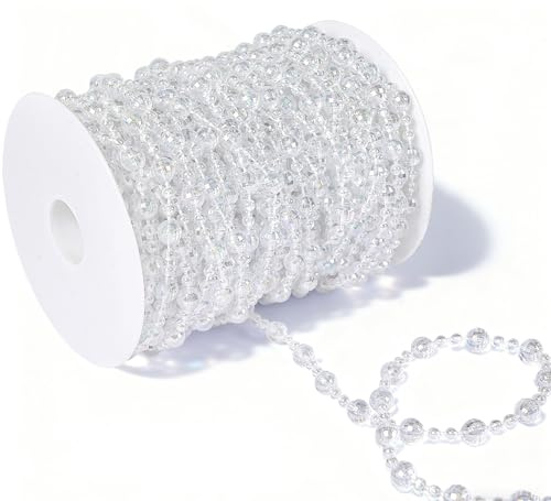 Anstore Perlenband Weiß Christbaumkette 4/8mm, 15M Perlenkette Weihnachtsbaum Perlengirlande Perlenschnur Weihnachten Advent Hochzeit Tischdeko, Weihnachtsbaumketten Girlande Weiss Christbaumschmuck