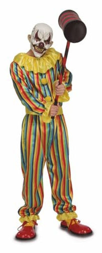 My Other Me - Disfraz Payaso Diabólico adulto unisex multicolor | Incluye mono a rayas multicolor con volantes en puños y cuello, cinturón y máscara de payaso con nariz, dientes y cejas