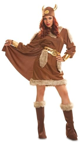 My Other Me - Disfraz Vikinga mujer adulto marrón | Incluye vestido con capa, cubrebotas, cinturón y casco