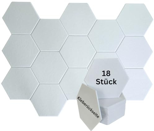 18x Hexagon Akustikpaneele selbstklebend - Schalldämmung Wand & Decke – Schallschutzplatten | Hochwertige Akustikplatten,Schallabsorber,Acoustic Panels für Schallschutz Büro,Tür Schalldämmung (Weiß)