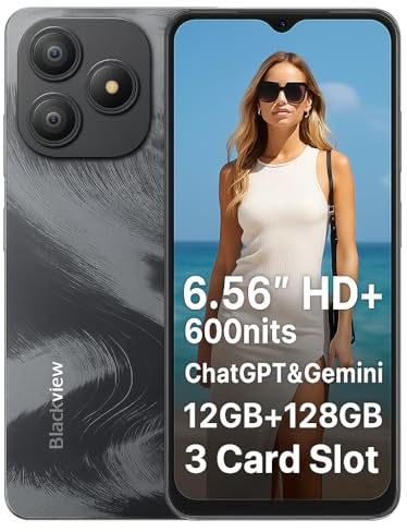 Blackview Wave 9C 4G AI Smartphone Offerte, 6,56'' 600nits Schermo, 12GB+128GB(2TB Esterna), 3 Assistenti Intelligenti IA, 13MP+8MP, 3 Slot per Schede, Android 15 DUAL SIM Cellulare Libero, GPS Nero