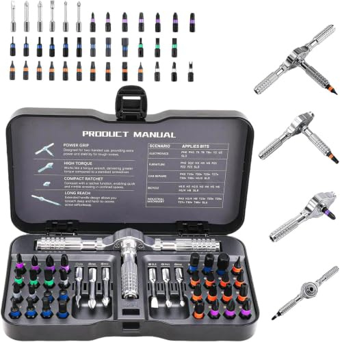 42 in 1 Magnetic Screwdriver Set, Multi Bit Combination Ratchet Screwdriver Set with T Detachable Handle, Magnetic Drive Repair Tool Kit for Ring Doorbell, Furniture,DIY,Electronics,Computer,Bicycle