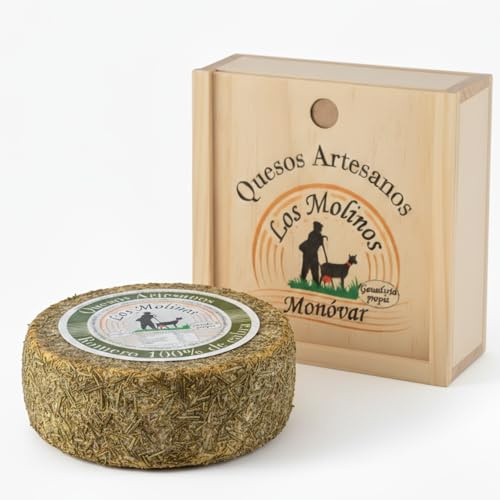 Queso Artesano Romero 100% de Leche de Cabra Entero 500 gr | Queso Gourmet Elaboración Tradicional y Casera con Ganadería Propia | Sabor Único y Natural | Pack Premium Caja de Madera