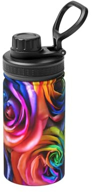 Bouteille d'eau isotherme en métal avec imprimé rose arc-en-ciel, 355 ml, bouteille de sport spatiale pour garder le froid et le chaud