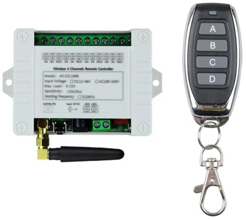 Puthernm DC 12V 24V 36V 10A 433 MHz Relè Wireless A 4 Canali Ricevitore Interruttore + Trasmettitore 4CH, 1 Ricevitore 1