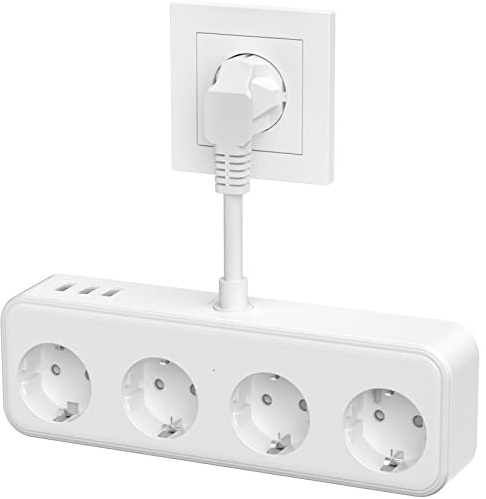 Steckdosenleiste mit USB, 4 Fach Mehrfachsteckdose Mit 3 USB für Küche Wohnzimmer Schlafzimmer Büro