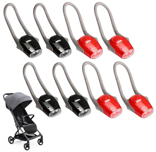 8 Stück Kinderwagen Licht, Wasserdichte Kinderwagenlicht mit 2 Leuchtfunktionen, LED Silikonleuchten, Helles Licht, Langlebiger Akku, Klippbare Tragbare Warnlichter für Alle Kinderwagen Beleuchtung