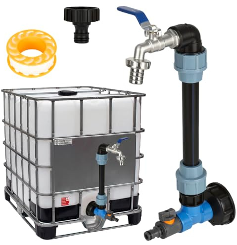 IBC Col de cygne 3/4 double robinet de sortie 2 en 1 IBC avec robinet col de cygne, robinet sphérique 3/4 pour réservoir d'eau de pluie de 1000 l, accessoires de réservoir IBC pour réservoir d'eau