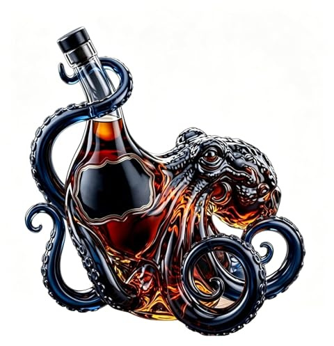 Rum Edition - Botella decorativa 3D con forma de pulpo, decoración náutica para vino, licor, refrescos o taza Stanley