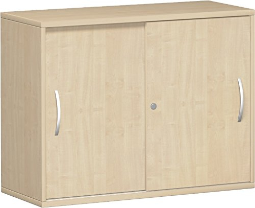 Geramöbel Schiebetürenschrank mit Mittelseite, 2 Dekor-Einlegeböden, abschließbar, 1000x425x768, Ahorn/Ahorn