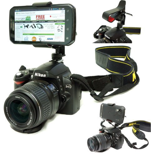 ChargerCity DSLR Smartphone Hot Shoe Flash Camera Mount for Samsung Galaxy S7 Edge Apple iphone 6s 6 7 Plus SE LG G5 Nexus Nokia Swivel Adjust 1/4-20 tripod Adapter *Use Camera & record w/phone