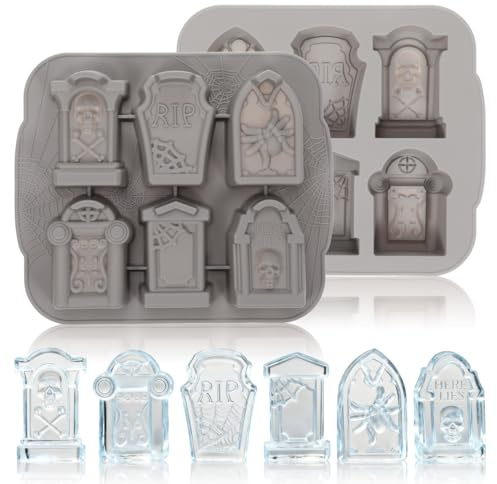 BESTOYARD Silicone Ice Cube Trays Halloween RIP Gravestone Mold for Cake Decoration Cupcake Topper Decorate Crafting Project (Grey) | Grey Silicone Tombstone Ice Mold, Non-Stick and Flexible, for Cocktails, Whisky and Party Treats