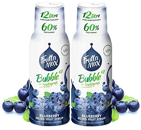 2 paquetes - FruttaMax - Concentrado de jarabe de frutas | Menos azúcar | con un 60% de contenido de fruta | adecuado para máquina de refrescos (2 x 500 ml) (2 x Arándano)