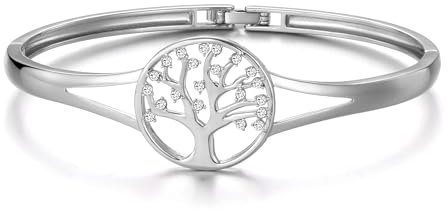 Philip Jones Silver Plated Tree of Life Bangle Created with Zircondia® Crystals (7 Inch)