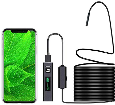 Inspektionskamera, Endoskop, kabellos, WiFi, Inspektionskamera, 1200p, HD, Endoskop, wasserdicht, IP68, Schlangenrohrkamera mit 8 LEDs und 5 m, halbstarres Kabel für iOS, Android, iPhone, Windows, Mac