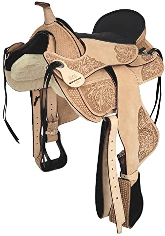 A&M Reitsport Baumloser Westernsattel Utah ECO aus Büffelleder hoher Qualität, Größe:16 Zoll