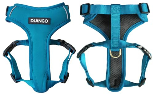 DJANGO Adventure Hundegeschirr - Stilvolles & strapazierfähiges mittelgroßes Hundegeschirr für Outdoor-Abenteuer und den Alltag - Pazifikblau Neopren Verstellbares Geschirr für Hunde mit
