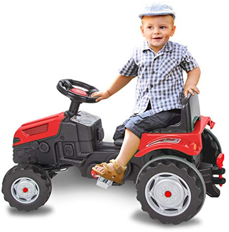 JAMARA 460796 – Sparktraktor Strong Bull – tippskydd, drivning genom att trampa på pedalerna, smidigt rattsystem, justerbar sits, tupp, släpvagnskoppling, maximal vikt 60 kg