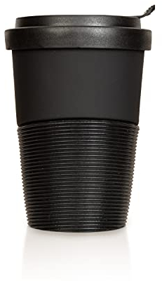 Mahlwerck Wave Kaffeebecher to go, Porzellan Coffee-to-go Becher mit auslaufsicherem Deckel, matt Schwarz, 350 ml