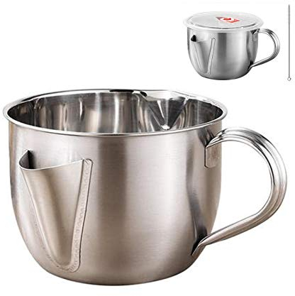 Fetttrennkanne - 1 Liter Fettabscheider Edelstahl, Degraissier-Kanne, Fett-Trennkanne Mit Deckel & Pinsel, Küche Fettabscheider Kann Am Induktionsherd Erhitzt Werden