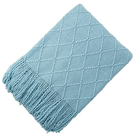 PJRYC Gestrickte Decke Reisen grau grau Khaki Sofa werfendecke mit massel klingeldecke 110x160cm / 110x200cm (Color : Blue, Größe : 110x160cm)