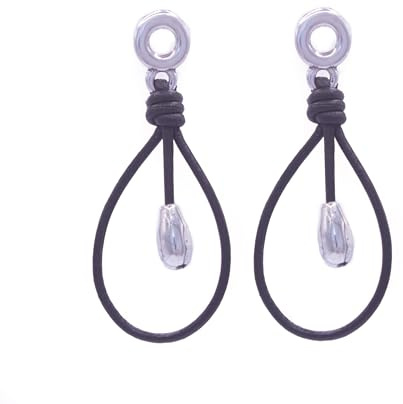 NILUXE DESIGN -Pendientes Mujer Bañados en Plata con Forma de Gota Hechos con Cuero - Zamak Dorado o Plateado- Hechos a Mano en España - Estilo Boho Hippie - Pendientes Largos Colgantes(Plateado)