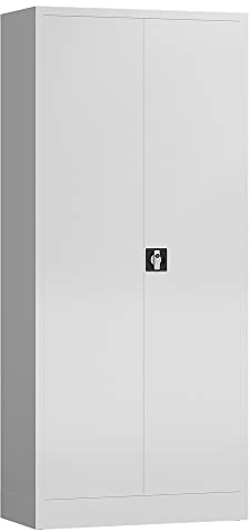 Aktenschrank Metallschrank abschließbar mit 2 Türen, 4 Fachböden 1800 x 800 x 380mm (RAL 9003 signalweiß)