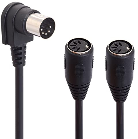 5 Pin DIN Y Splitter MIDI-Kabel Adapter, MIDI 5 Pin DIN 90 Grad rechtwinkliger Stecker männlich auf Dual 2 Buchse Verlängerung Audiokabel für MIDI Keyboard, E-Klavier, Synthesizer, MIDI Gitarre