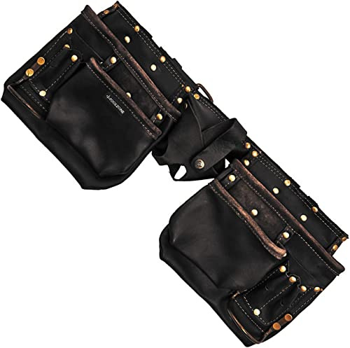 Tzone 12 x Pockets TOOLZONE PREMIUM Tool Belt | BLACK OIL TANNED | GENUINE Leather | Double Pouch | Builders | Construction | Carpentry | Work Bag | Nails Power Tools | DIY | Workshop | UK FREE P&P