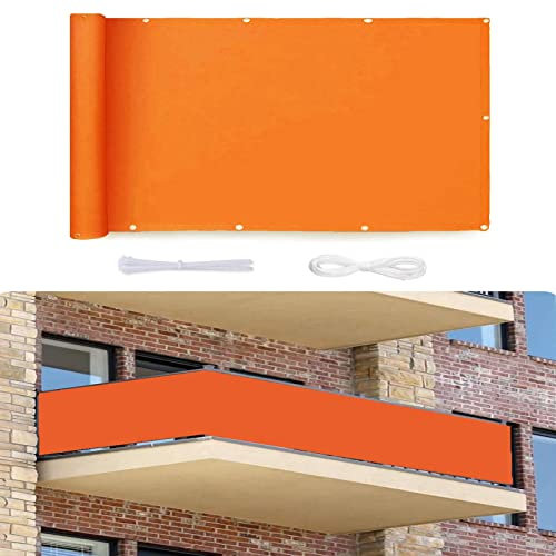 MYUANH Sichtschutz Balkon 0.9x4.5m Balkon Windschutz UV-Schutz Balkonabdeckung Windschutz Sichtblende mit Nylon Kabelbinder,Kordel für Balkongeländer Garten, Orange